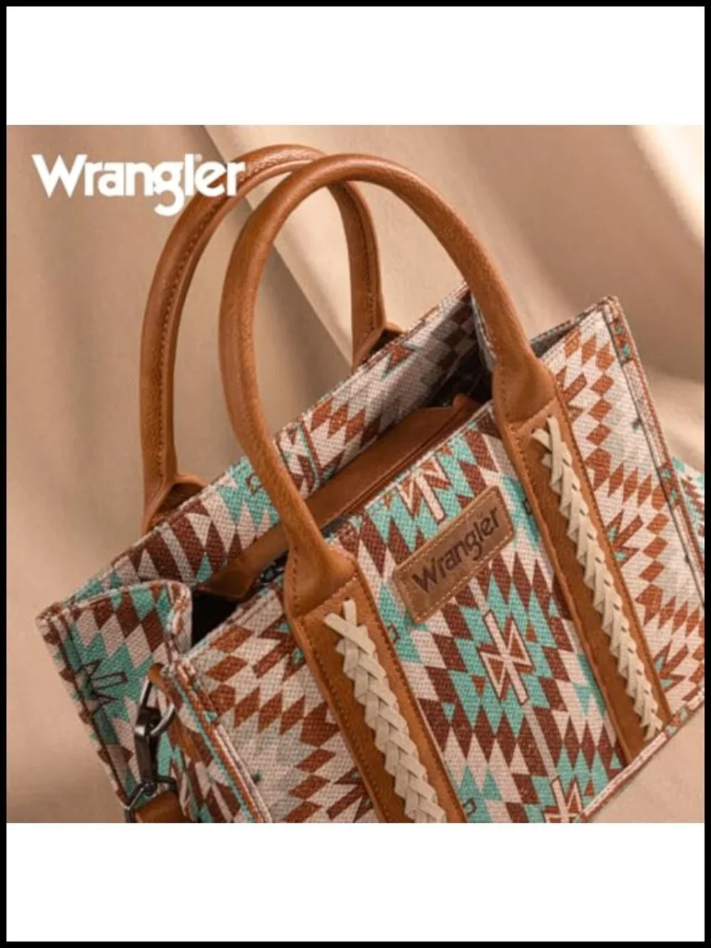 Western Aztec Tote Bag with Leather Handles & Guitar Strap